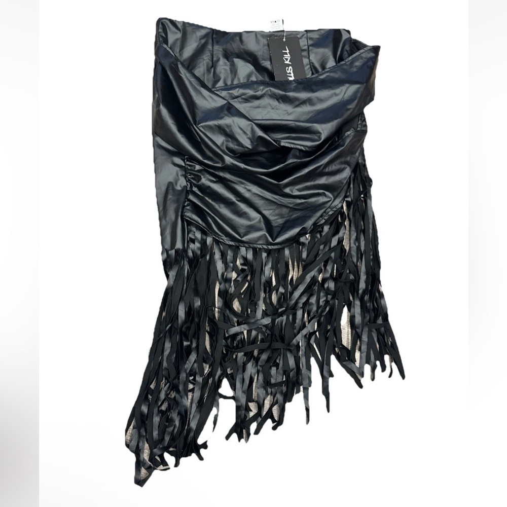NWT Dolls Kill K Too Fringe PU Skirt Sz Large New